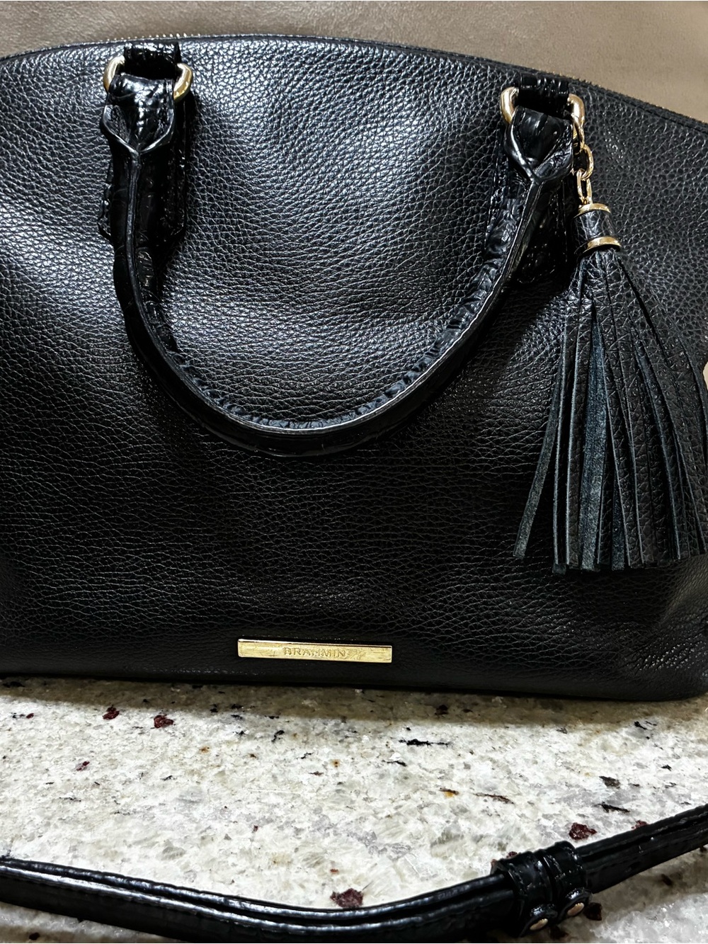 Brahmin Black Leather Tassel Satchel